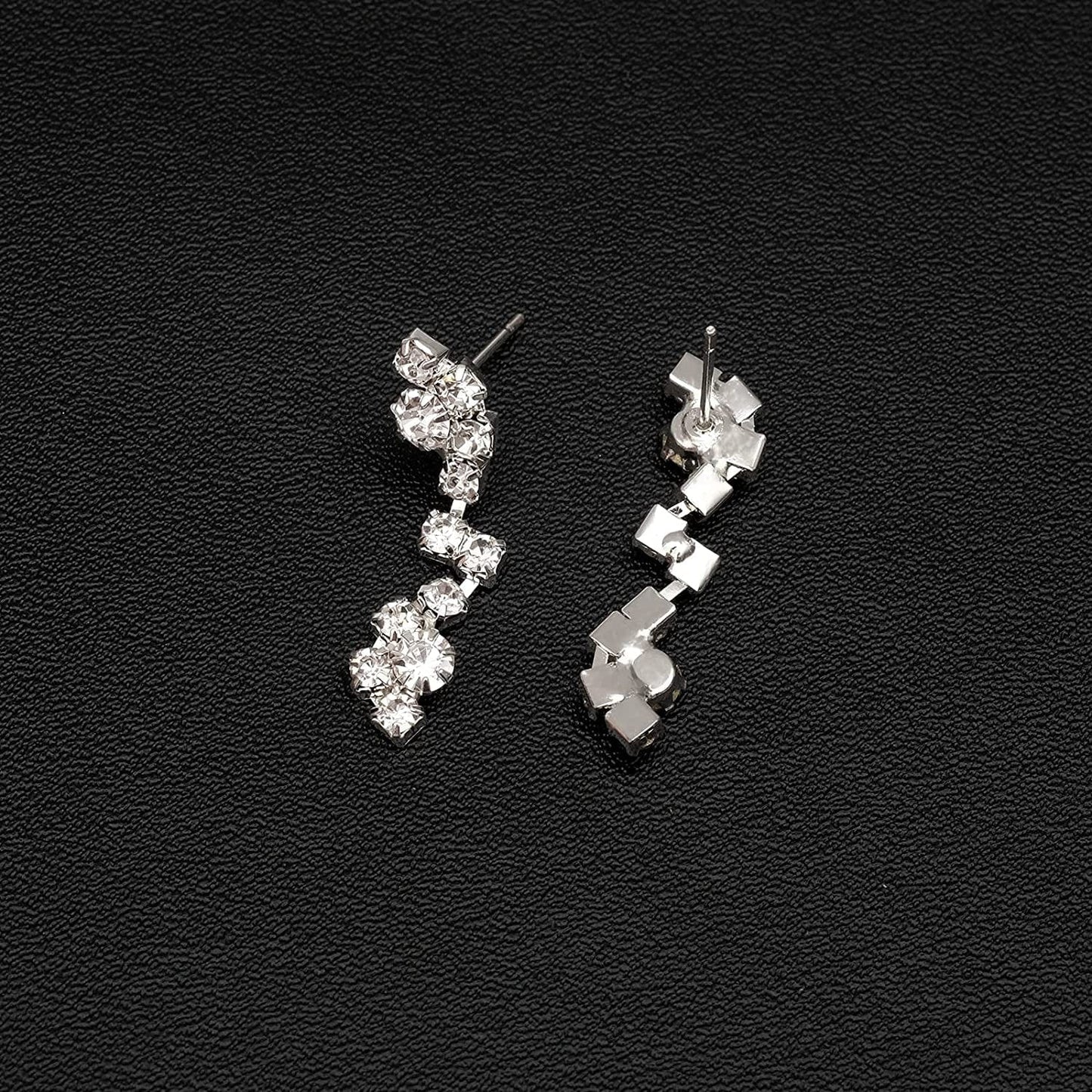 Silver Necklace Earrings Bracelet Crystal Bridal Wedding Jewelry Sets for Brides Bridesmaid Prom Costume Accessories for Women