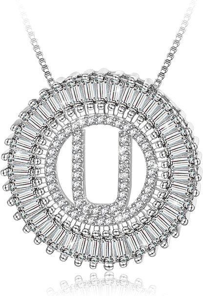 Silver Plated A-Z Alphabet Pendant Letter Initial Necklace for Women silver-U