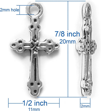 Silver Small Tiny Crosses Mini Cross Charms Beads Bulk Pendants Bracelet Jewelry Making for Men & Women