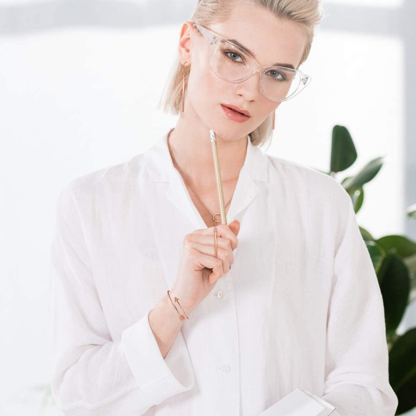 Simple Bar Jewelry Set Vertical Bar Necklace Earrings Adjustable Cuff Bracelet for Women