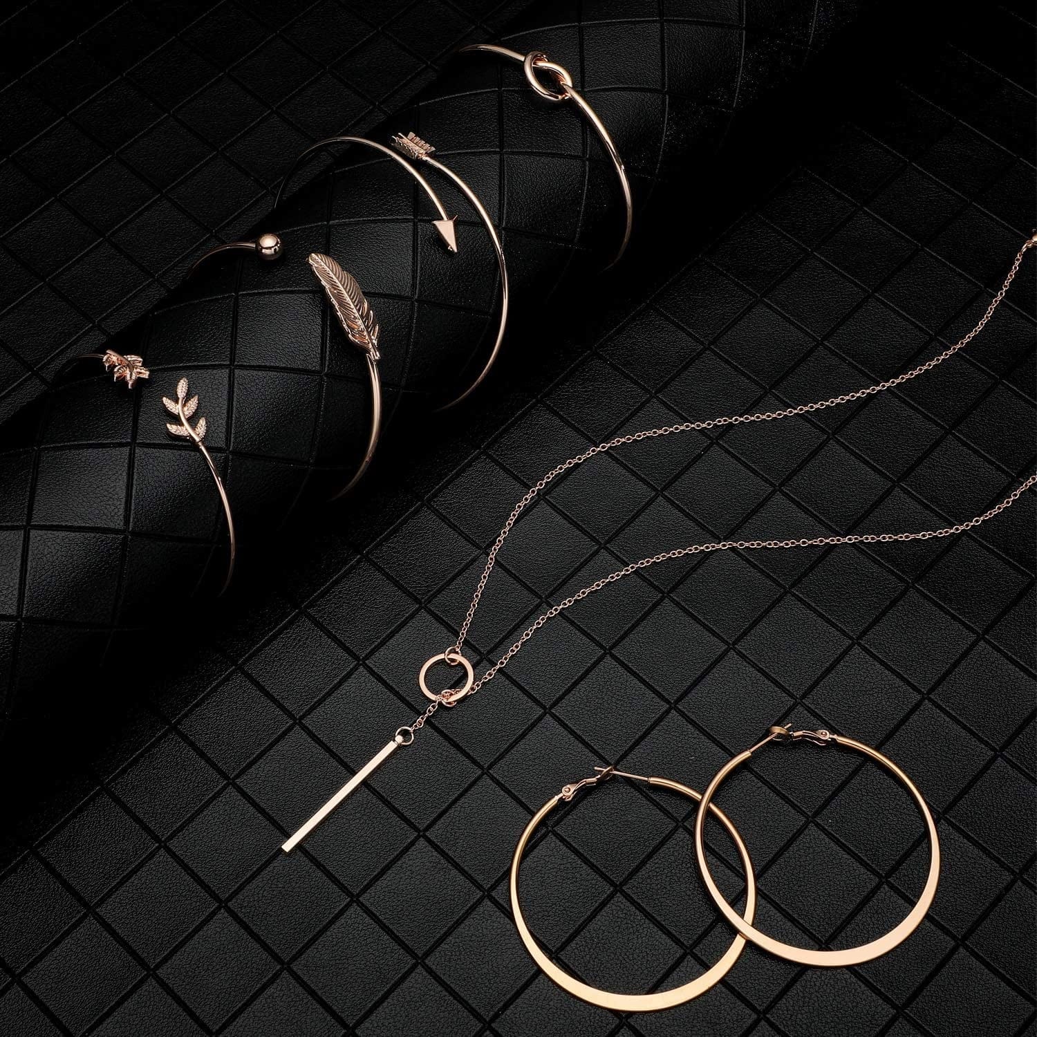 Simple Bar Jewelry Set Vertical Bar Necklace Earrings Adjustable Cuff Bracelet for Women