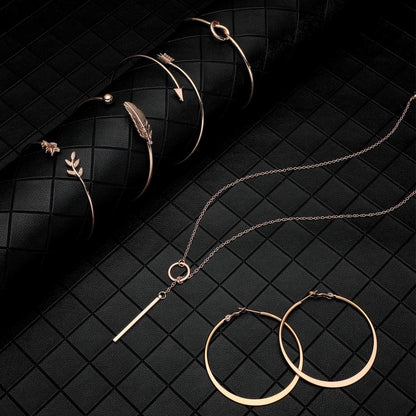 Simple Bar Jewelry Set Vertical Bar Necklace Earrings Adjustable Cuff Bracelet for Women