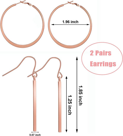 Simple Bar Jewelry Set Vertical Bar Necklace Earrings Adjustable Cuff Bracelet for Women