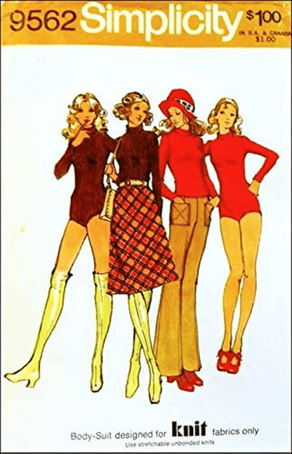 Simplicity 9562 Misses Bodysuit, Bias Skirt and Hip-Hugger, Bell-Bottom Pants Designed for Knit Fabric Only, Vintage Sewing Pattern, Check Listings for Size Apparel & Accessories > Clothing > Underwear & Socks > Underwear Simplicity   