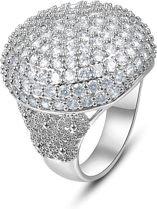 Sineed Luxury Gold Rings for Women 14K Gold Plated Cubic Zircon Vintage Charm Jewelry Statement Cocktail Ring Silver Plated / 10