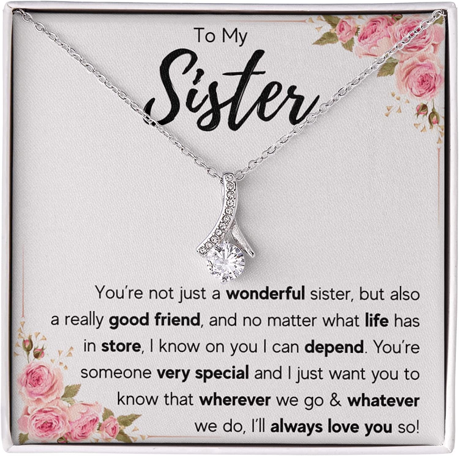 Sisters Gifts from Sister Necklaces for 2 Big Sister and Little Sister Happy Birthday Present for Women Jewelry Best Sister with Message Card and Gift Box Sister Love You So / Standard Box