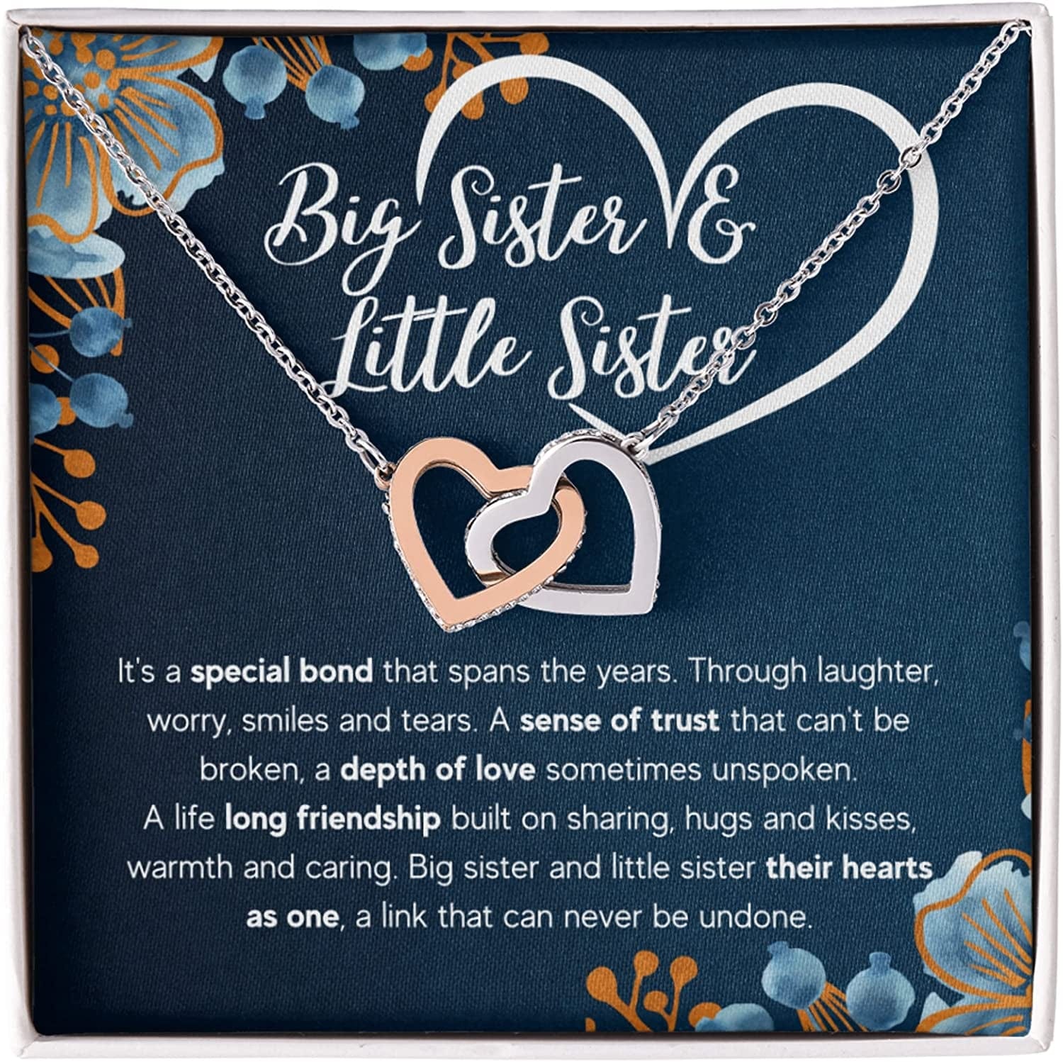 Sisters Gifts from Sister Necklaces for 2 Big Sister and Little Sister Happy Birthday Present for Women Jewelry Best Sister with Message Card and Gift Box Sister Bond / Standard Box