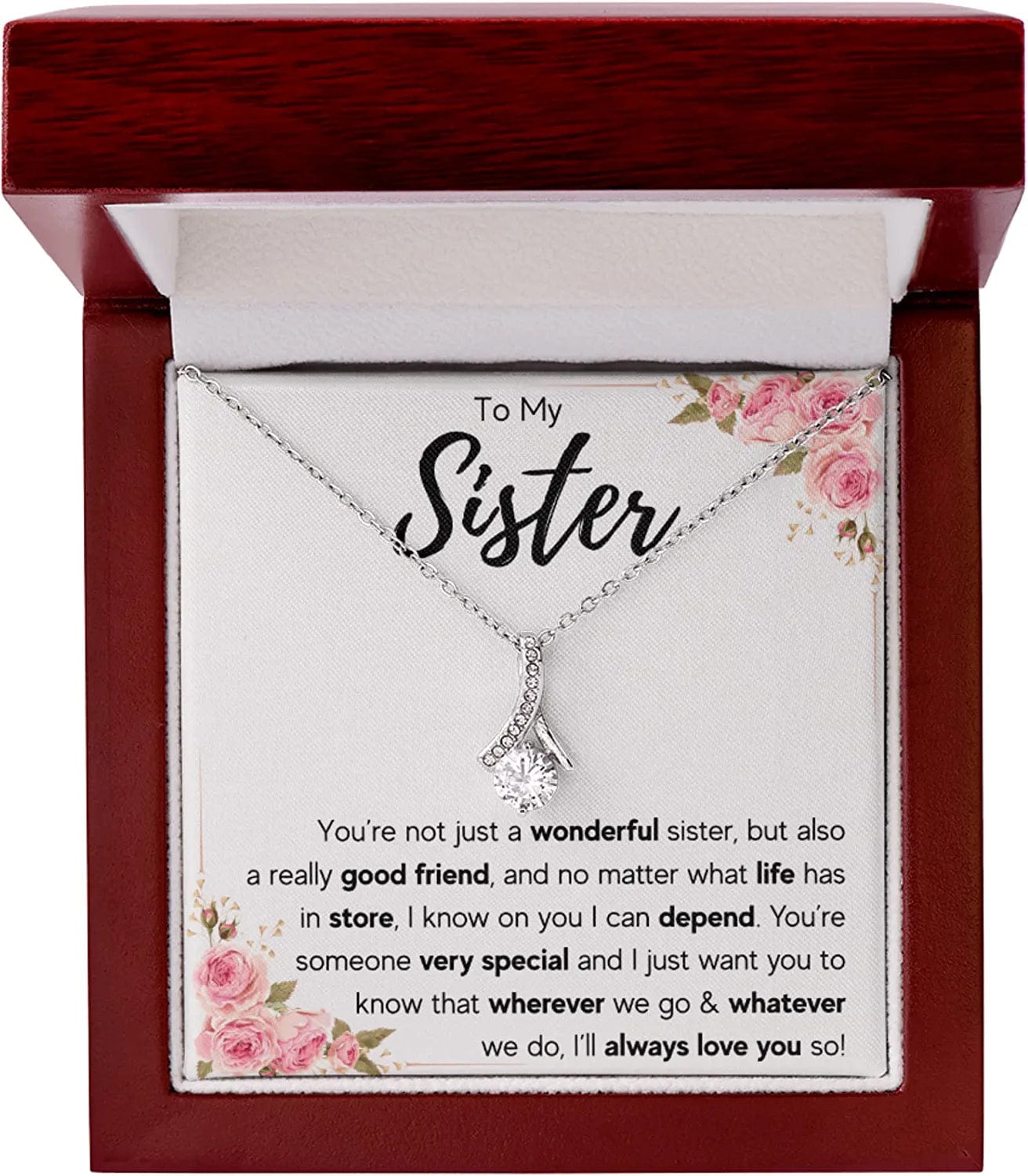 Sisters Gifts from Sister Necklaces for 2 Big Sister and Little Sister Happy Birthday Present for Women Jewelry Best Sister with Message Card and Gift Box Sister Love You So / LED Box
