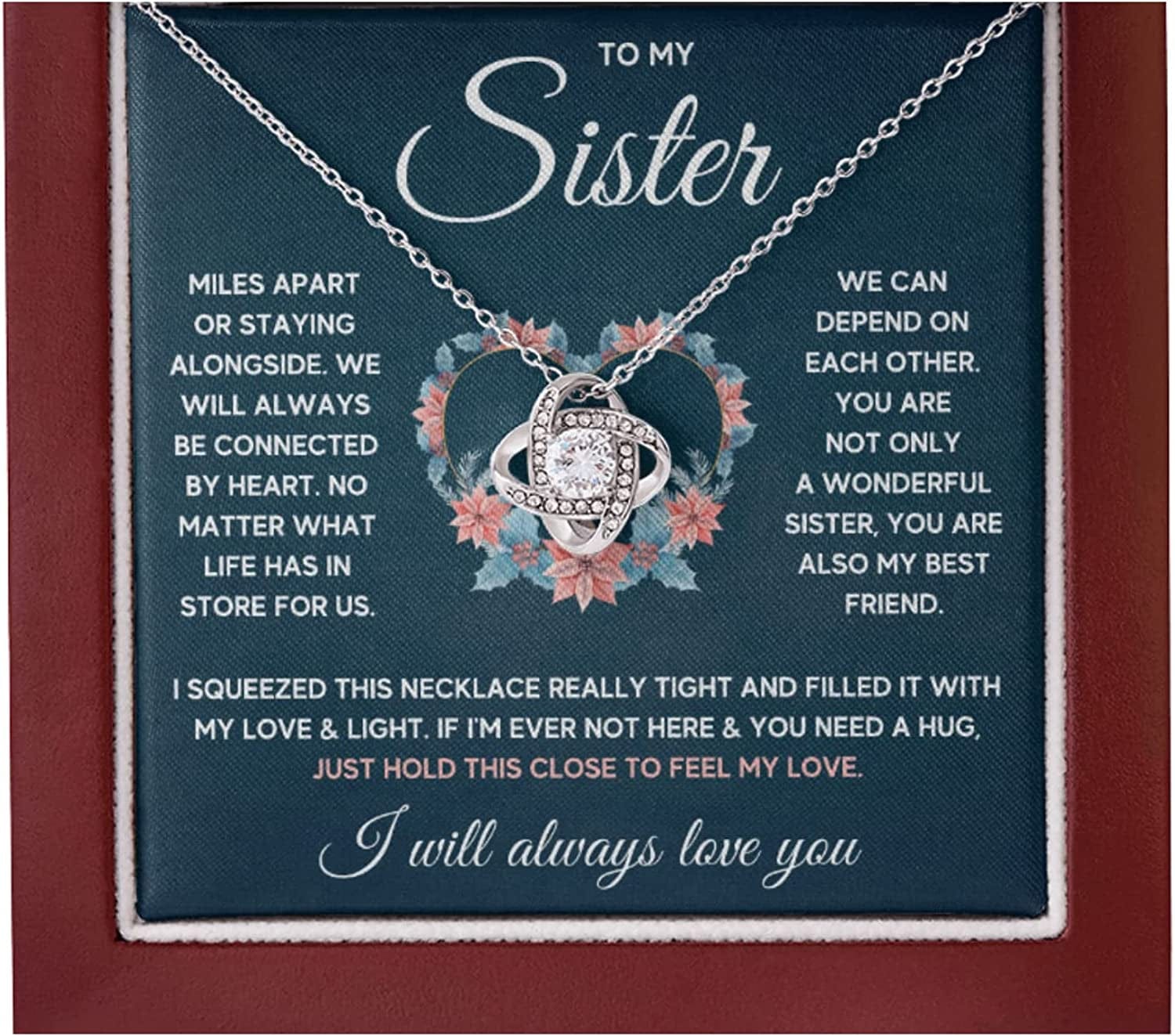 Sisters Gifts from Sister Necklaces for 2 Big Sister and Little Sister Happy Birthday Present for Women Jewelry Best Sister with Message Card and Gift Box Sister Squeezed / LED Box