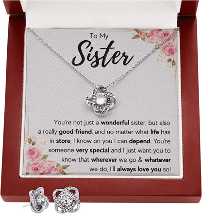 Sisters Gifts from Sister Necklaces for 2 Big Sister and Little Sister Happy Birthday Present for Women Jewelry Best Sister with Message Card and Gift Box Sister Love You So / LED Knot Earrings Set