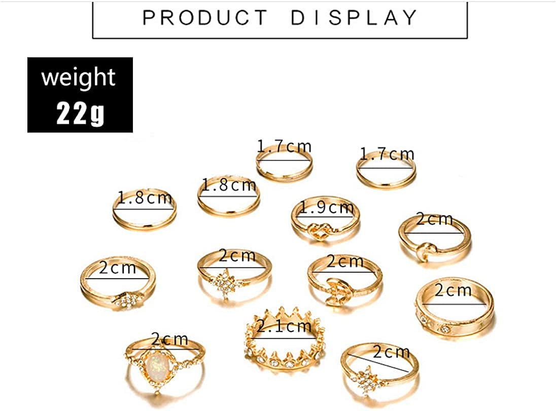 Sither 13 Pcs Women Rings Set Knuckle Rings Gold Bohemian Rings for Girls Vintage Gem Crystal Rings Joint Knot Ring Sets for Teens Party Daily Fesvital Jewelry Gift(Style3)