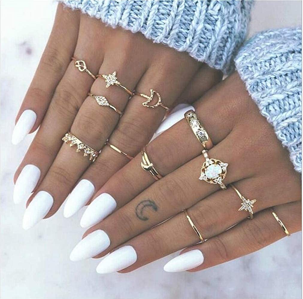 Sither 13 Pcs Women Rings Set Knuckle Rings Gold Bohemian Rings for Girls Vintage Gem Crystal Rings Joint Knot Ring Sets for Teens Party Daily Fesvital Jewelry Gift(Style3)