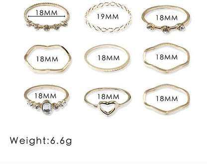 Sither 9 Pcs Women Rings Set Knuckle Rings Gold Bohemian Rings for Girls Vintage Gem Crystal Rings Joint Knot Ring Sets for Teens Party Daily Fesvital Jewelry Gift