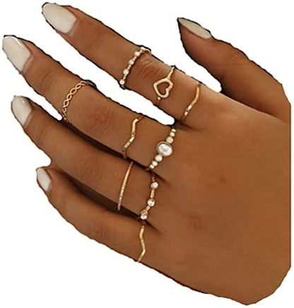 Sither 9 Pcs Women Rings Set Knuckle Rings Gold Bohemian Rings for Girls Vintage Gem Crystal Rings Joint Knot Ring Sets for Teens Party Daily Fesvital Jewelry Gift