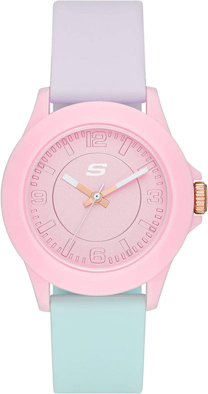 Skechers Women'S Rosencrans Mid Quartz Plastic and Silicone Casual Sports Watch Pink/Purple/Green