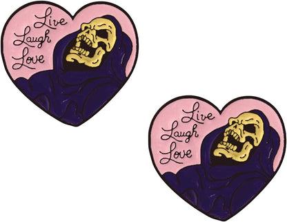 Skeleton Enamel Pins Live Laugh Love Skull Brooch Lapel Badge Pin LOVE LIVE 2 PCS