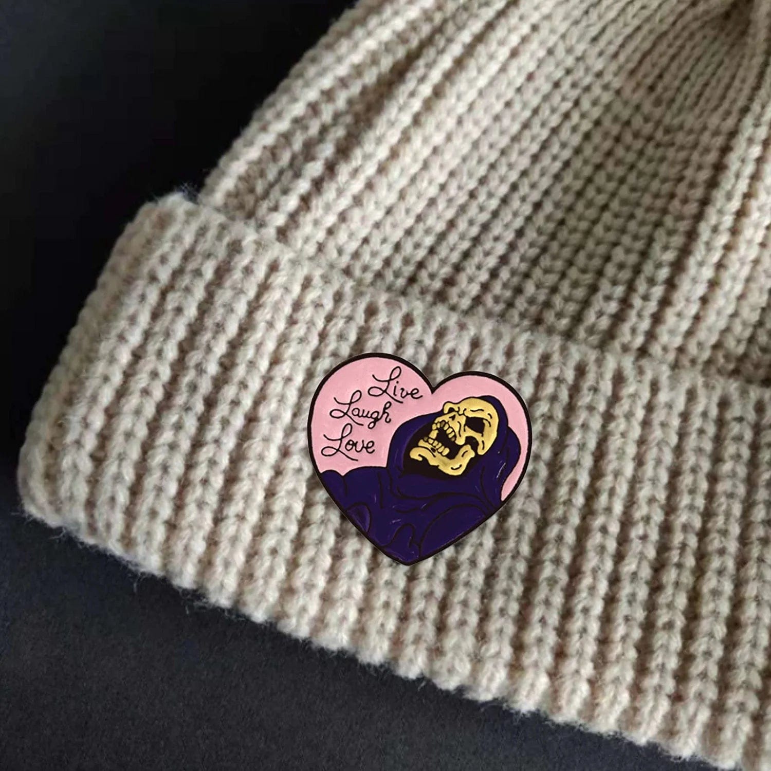 Skeleton Enamel Pins Live Laugh Love Skull Brooch Lapel Badge Pin