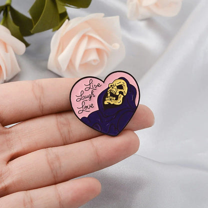 Skeleton Enamel Pins Live Laugh Love Skull Brooch Lapel Badge Pin