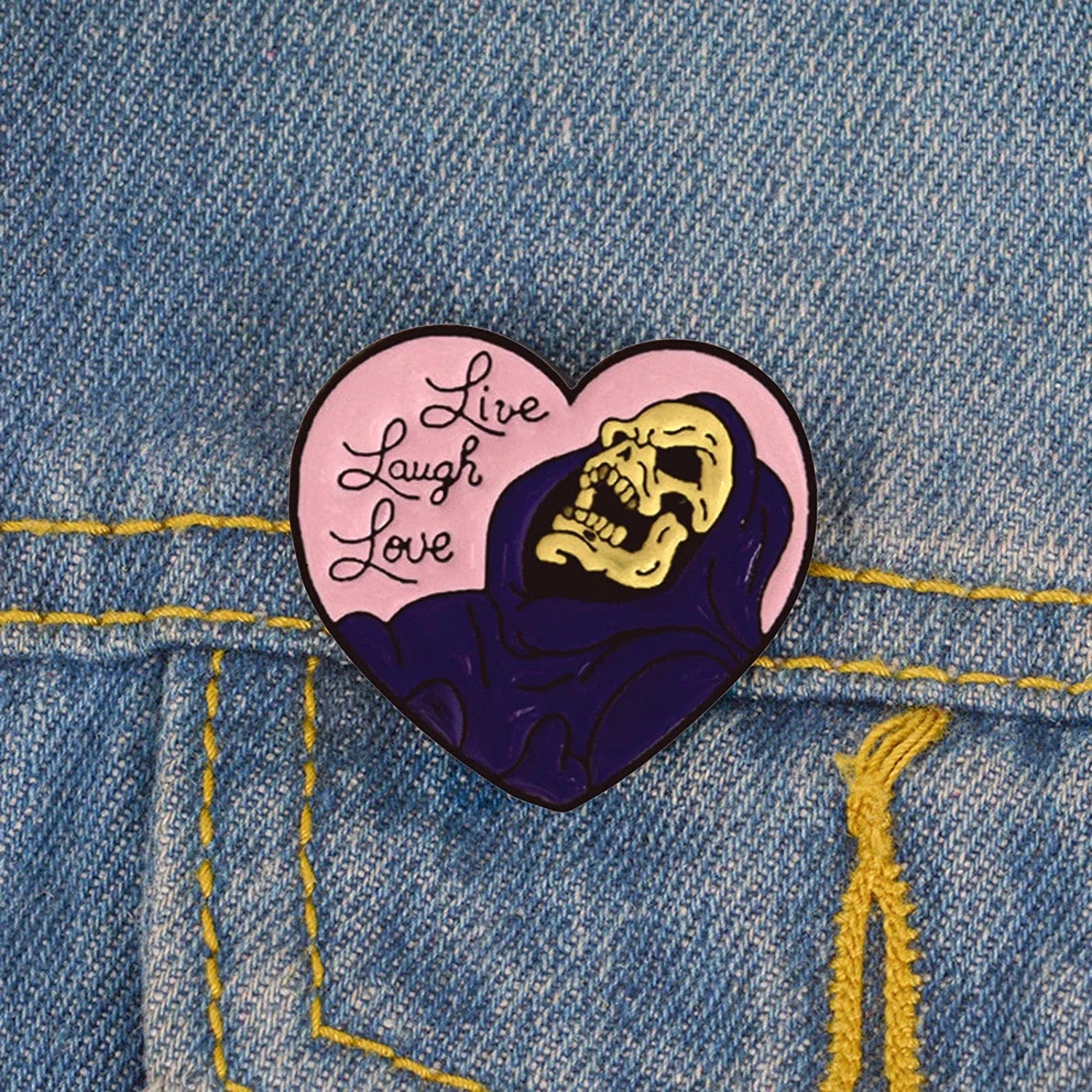 Skeleton Enamel Pins Live Laugh Love Skull Brooch Lapel Badge Pin