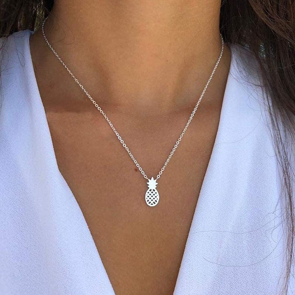 SKQIR Pineapple Necklace,Womens Tiny Handmade Stainless Steel Pineapple Jewelry Sets(Earrings+Bracelets+Necklaces Jewelry Set)