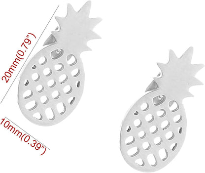 SKQIR Pineapple Necklace,Womens Tiny Handmade Stainless Steel Pineapple Jewelry Sets(Earrings+Bracelets+Necklaces Jewelry Set)