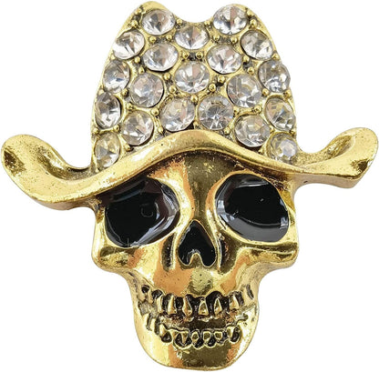 Skull Brooch, Gold Plated Skeleton Brooch Pin for Women Men, Goth Pirate Brooches with Rhinestones, Halloween Pins for Backpacks, Hat, Jackets, Lapel, Collar (Skull Gold)