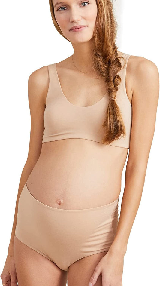 Sleep Maternity Bra | Easy for Breastfeeding, Seamless, Wireless, Day & Night Comfort with Flattering Ballet Neckline Sand / (X-Large) D/DD