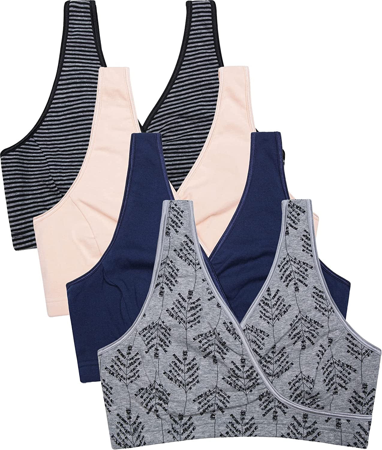 Sleep Nursing Bras Maternity Bralette Breastfeeding Cotton Pregnancy Bra A2-grey Floral/Nude/Stripe/Navy-4pcs / Small