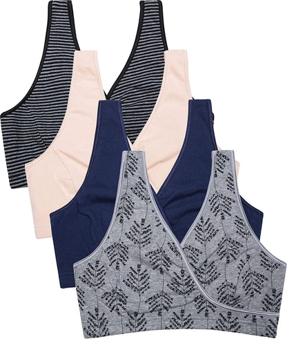 Sleep Nursing Bras Maternity Bralette Breastfeeding Cotton Pregnancy Bra A2-grey Floral/Nude/Stripe/Navy-4pcs / Small
