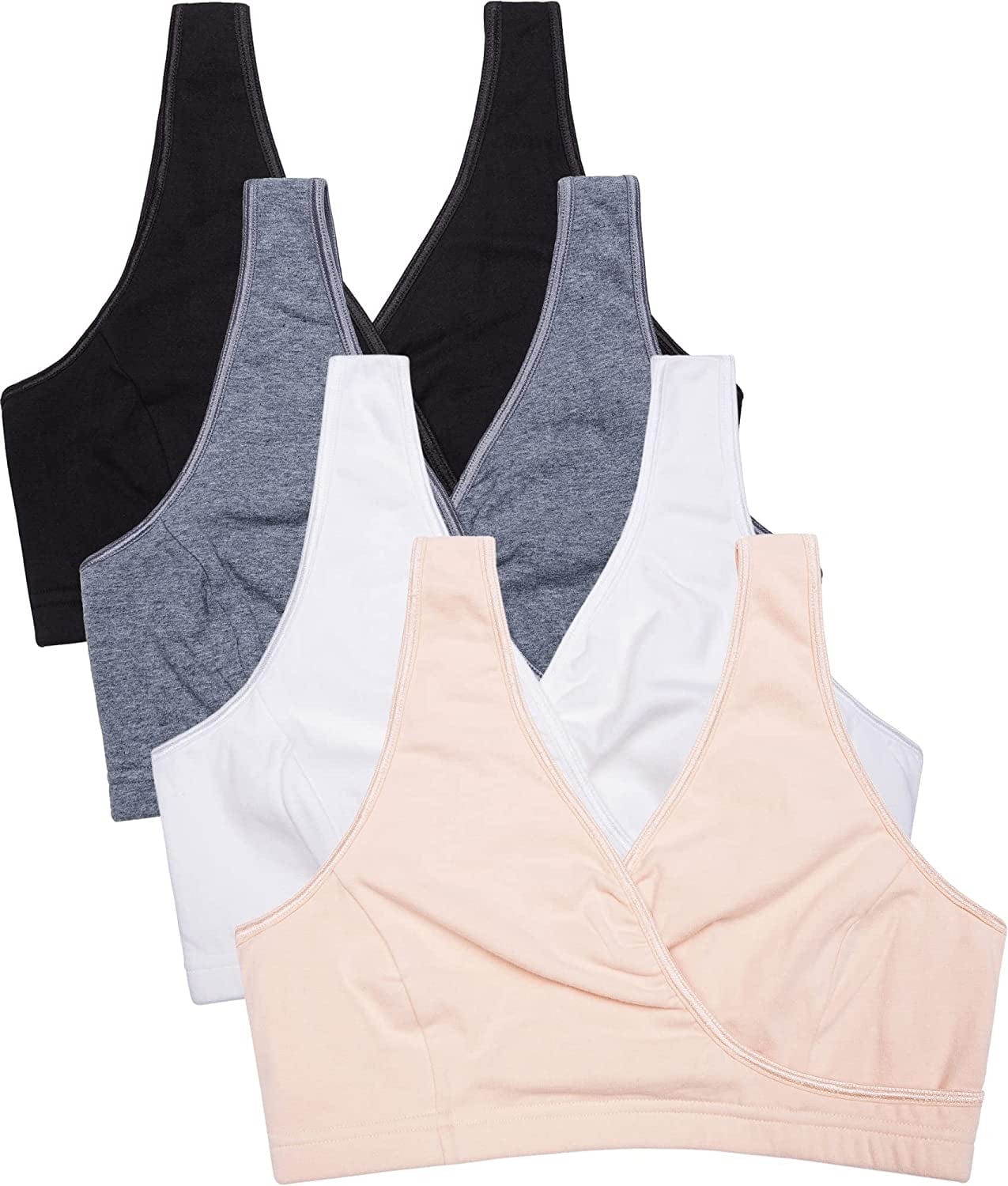 Sleep Nursing Bras Maternity Bralette Breastfeeding Cotton Pregnancy Bra A2-black/Charcoal/Nude/White-4pcs / Large