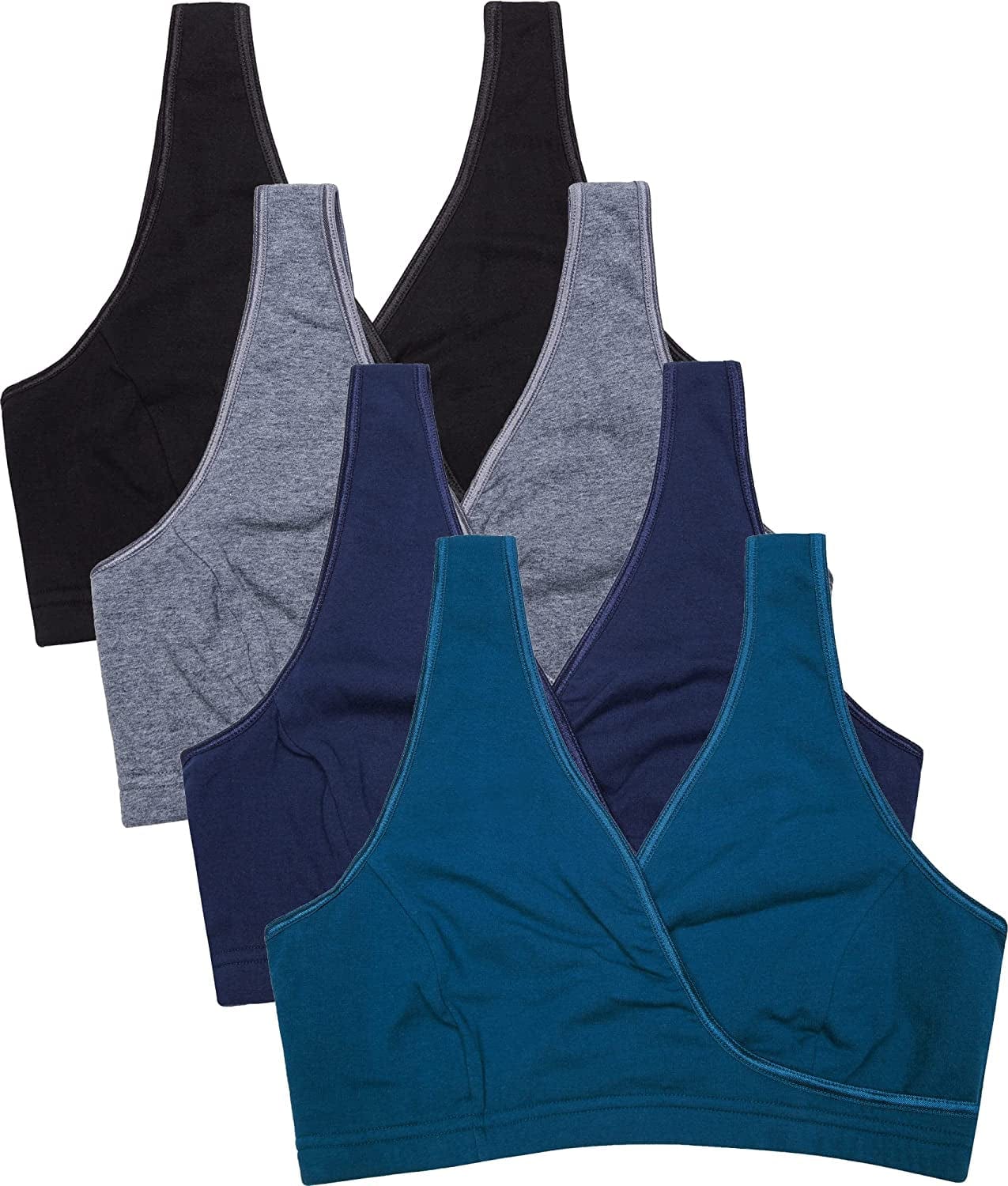 Sleep Nursing Bras Maternity Bralette Breastfeeding Cotton Pregnancy Bra A2-black/Charcoal/Atrovirens/Navy-4pcs / Large