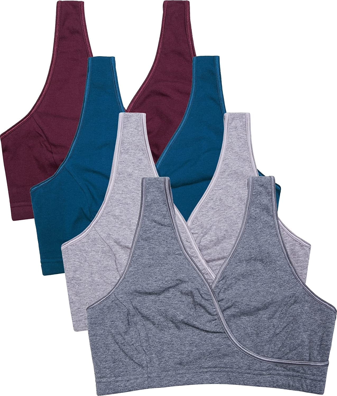 Sleep Nursing Bras Maternity Bralette Breastfeeding Cotton Pregnancy Bra A2-charcoal/Grey/Atrovirens/Burgundy-4pcs / Large