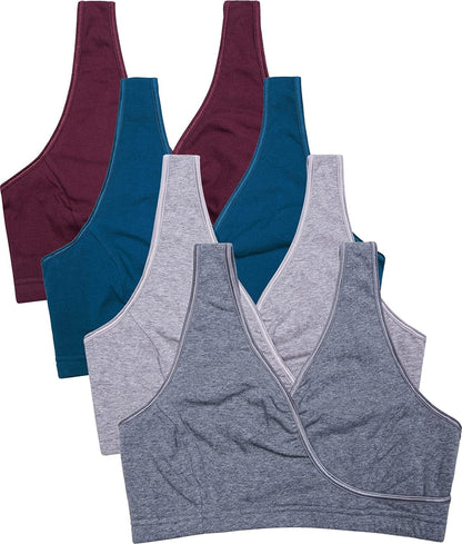 Sleep Nursing Bras Maternity Bralette Breastfeeding Cotton Pregnancy Bra A2-charcoal/Grey/Atrovirens/Burgundy-4pcs / Large