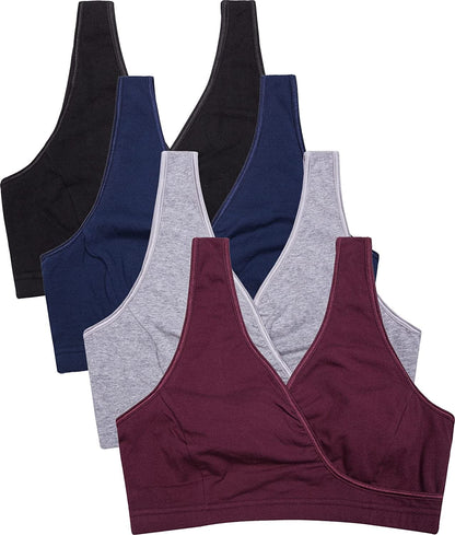 Sleep Nursing Bras Maternity Bralette Breastfeeding Cotton Pregnancy Bra A2-black/Grey/Burgundy/Navy-4pcs / Large