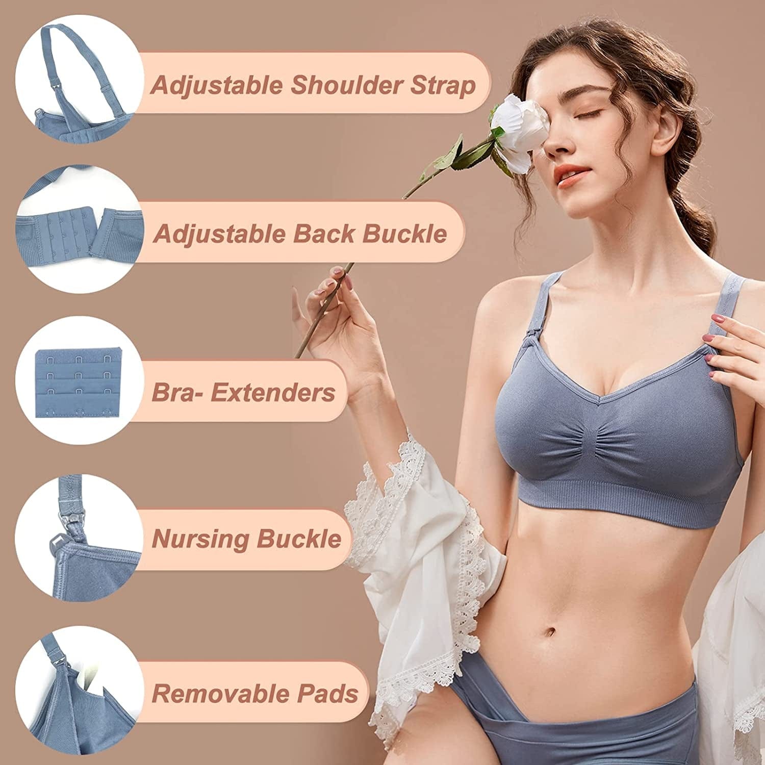 Sleeping Nursing Bras for Breastfeeding Maternity Bras for Pregnancy Seamless Bralette Underwear with Extra Extenders