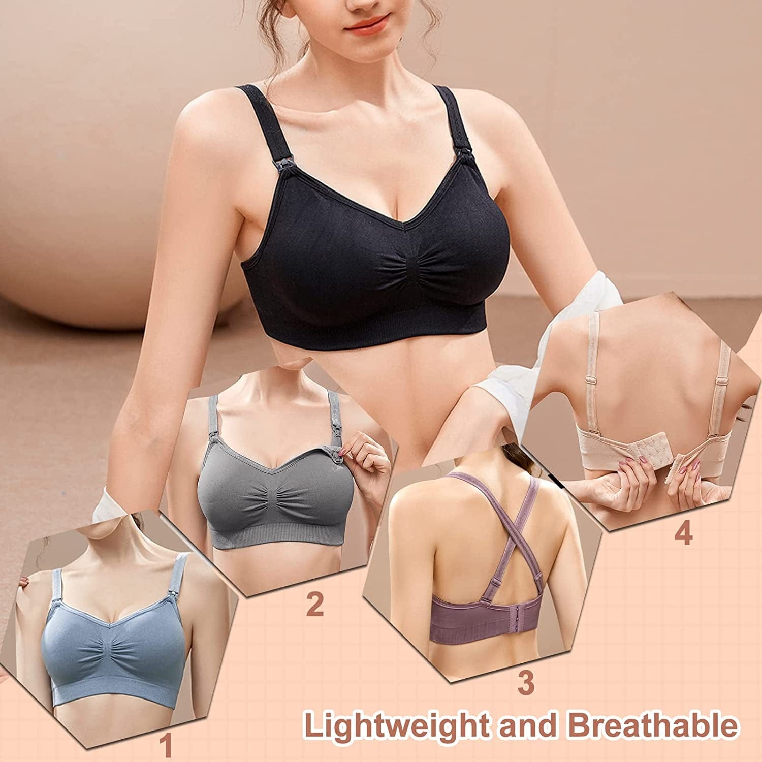 Sleeping Nursing Bras for Breastfeeding Maternity Bras for Pregnancy Seamless Bralette Underwear with Extra Extenders