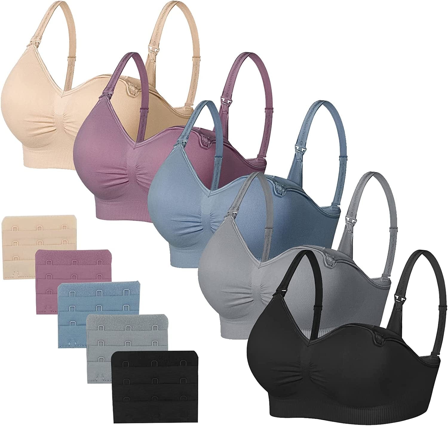 Sleeping Nursing Bras for Breastfeeding Maternity Bras for Pregnancy Seamless Bralette Underwear with Extra Extenders Black+grey+beige+dusty Blue+purplebean / XX-Large