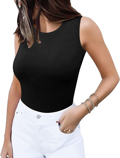 Sleeveless Crew Neck Tank Tops Bodysuit for Women for Going Out A Crew Neck Black / XX-Large