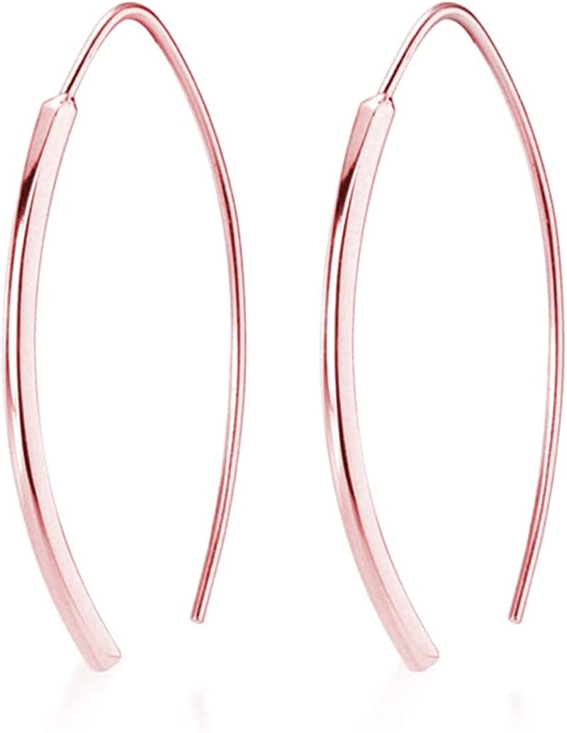 SLUYNZ 925 Sterling Silver Bar Dangle Earrings for Women Teen Girls Wire Threader Earrings Open Hoop Earrings C-Rose Gold