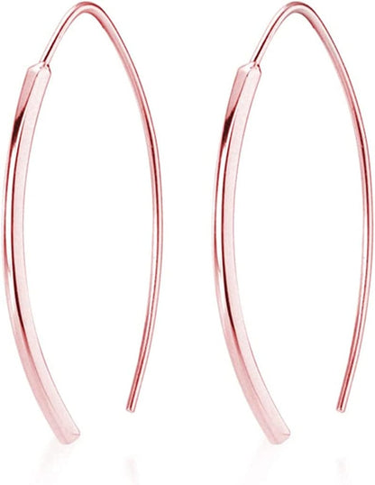 SLUYNZ 925 Sterling Silver Bar Dangle Earrings for Women Teen Girls Wire Threader Earrings Open Hoop Earrings C-Rose Gold