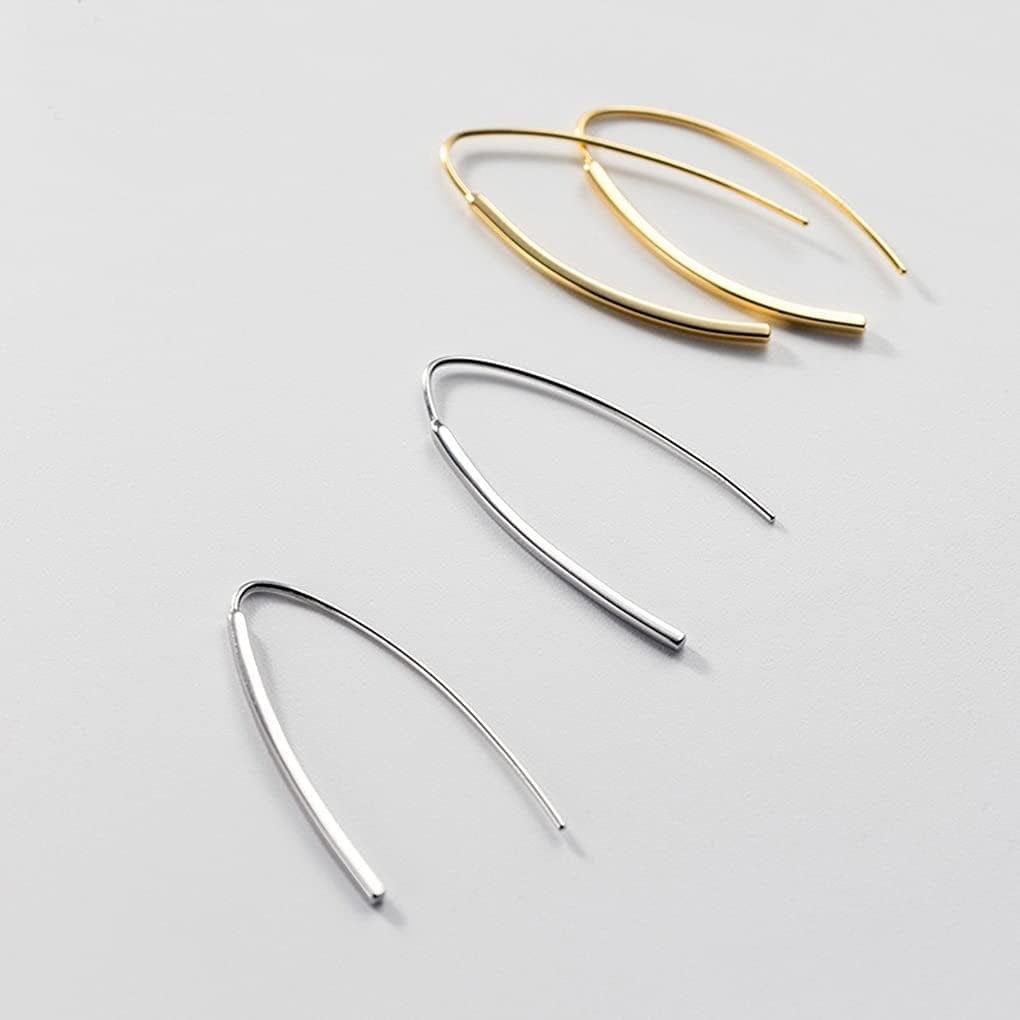 SLUYNZ 925 Sterling Silver Bar Dangle Earrings for Women Teen Girls Wire Threader Earrings Open Hoop Earrings