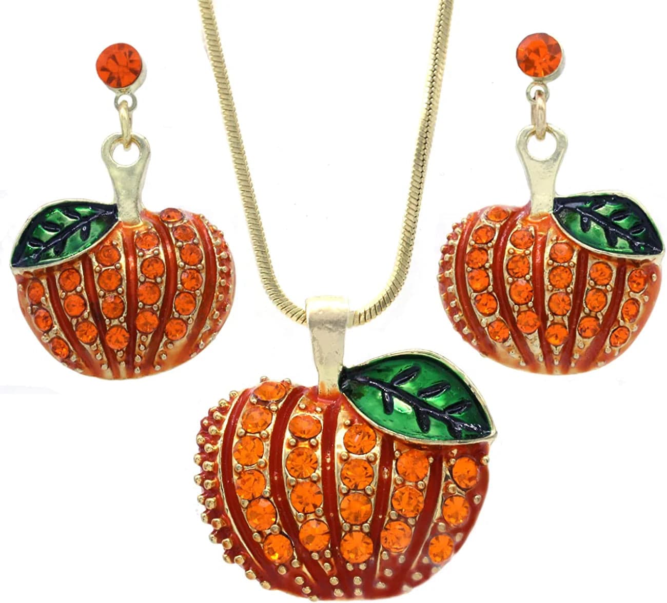 Small Cute Happy Halloween Fall Thanksgiving Pumpkins Pierced Earrings Jewelry Set-Gld-Stud