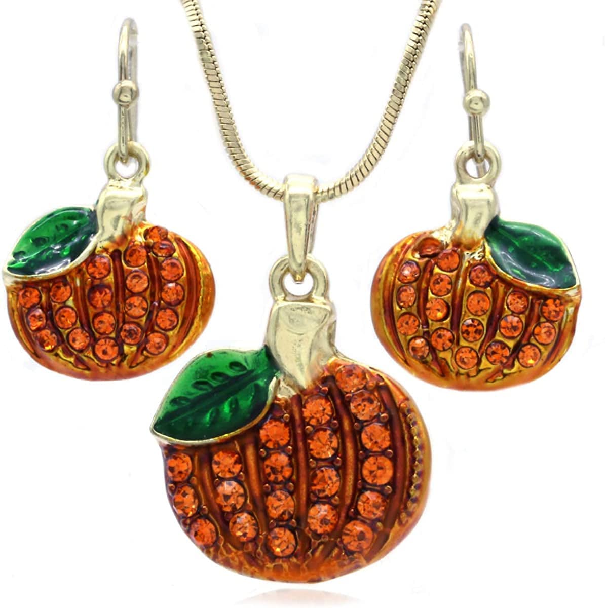 Small Cute Happy Halloween Fall Thanksgiving Pumpkins Pierced Earrings Jewelry Set-Gld-Dangle
