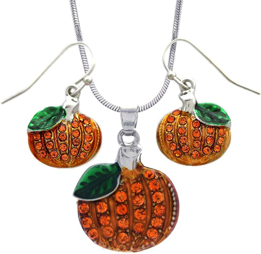 Small Cute Happy Halloween Fall Thanksgiving Pumpkins Pierced Earrings Jewelry Set-Slr-Dangle