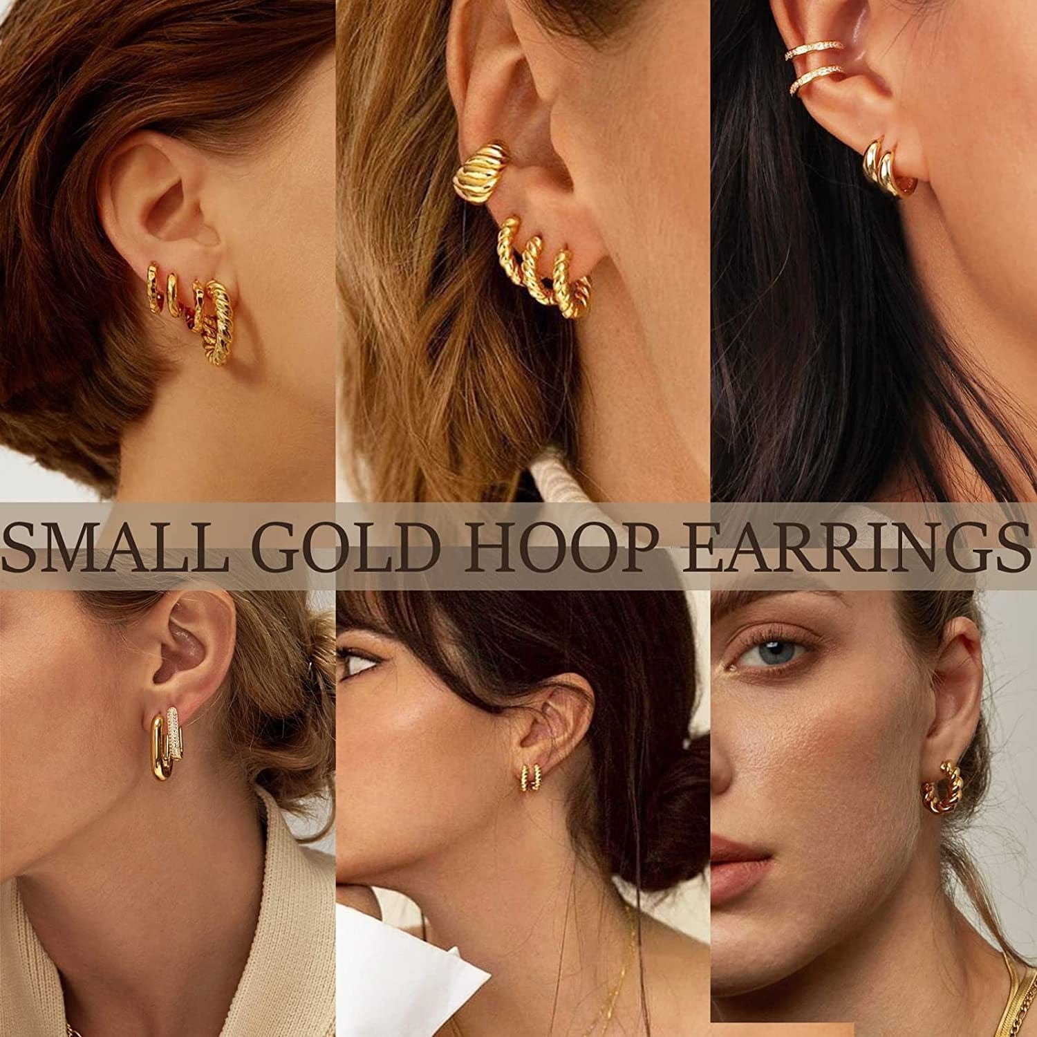 Small Gold Huggie Hoop Earrings Set for Women Girls, Hypoallergenic Twisted Cartilage Hoops, Tiny Silver Hoop Earrings Jewelry for Multiple Piercing