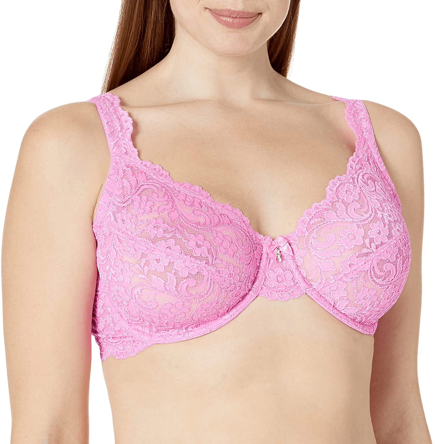 Smart & Sexy Women's Curvy Signature Lace Unlined Underwire Bra with Added Support Frosted Fuchsia / plus-size / 38DDD