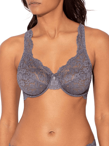 Smart & Sexy Women's Curvy Signature Lace Unlined Underwire Bra with Added Support Anthracite / Standard / 40DDD