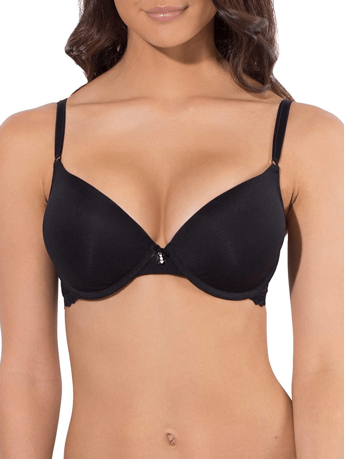 Smart & Sexy Women's Maximum Cleavage Underwire Push up Bra Black Hue With Lace Wings / 42C