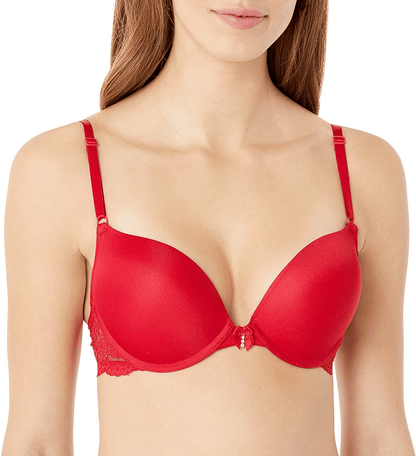 Smart & Sexy Women's Maximum Cleavage Underwire Push up Bra No No Red With Lace Wings / 34C