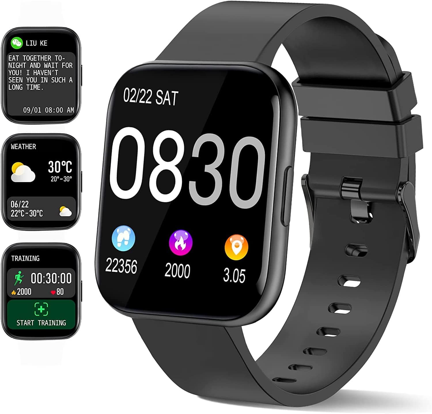 Smart Watch, Fitness Tracker Smartwatch for Android/ Ios Phones, 1.69" Full Touch Screen with Heart Rate Monitor, Step Counter, IP68 Waterproof Smart Watches for Man/ Women Ling Black